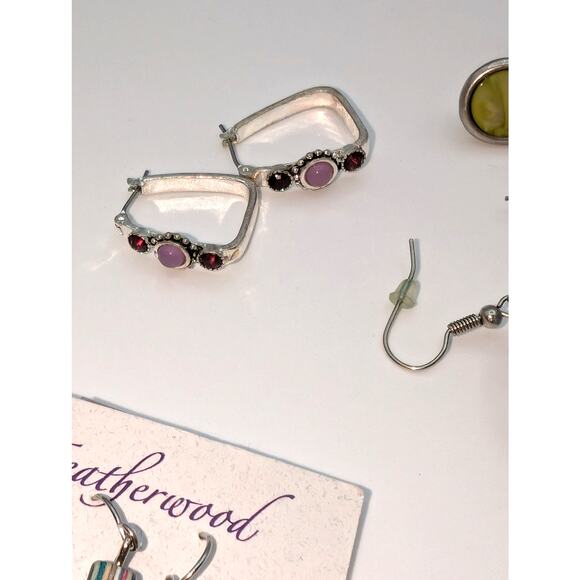 Lot of Nine Pair of Silver Tone Dangle, Post, Hoop Earrings - Picture 3 of 8